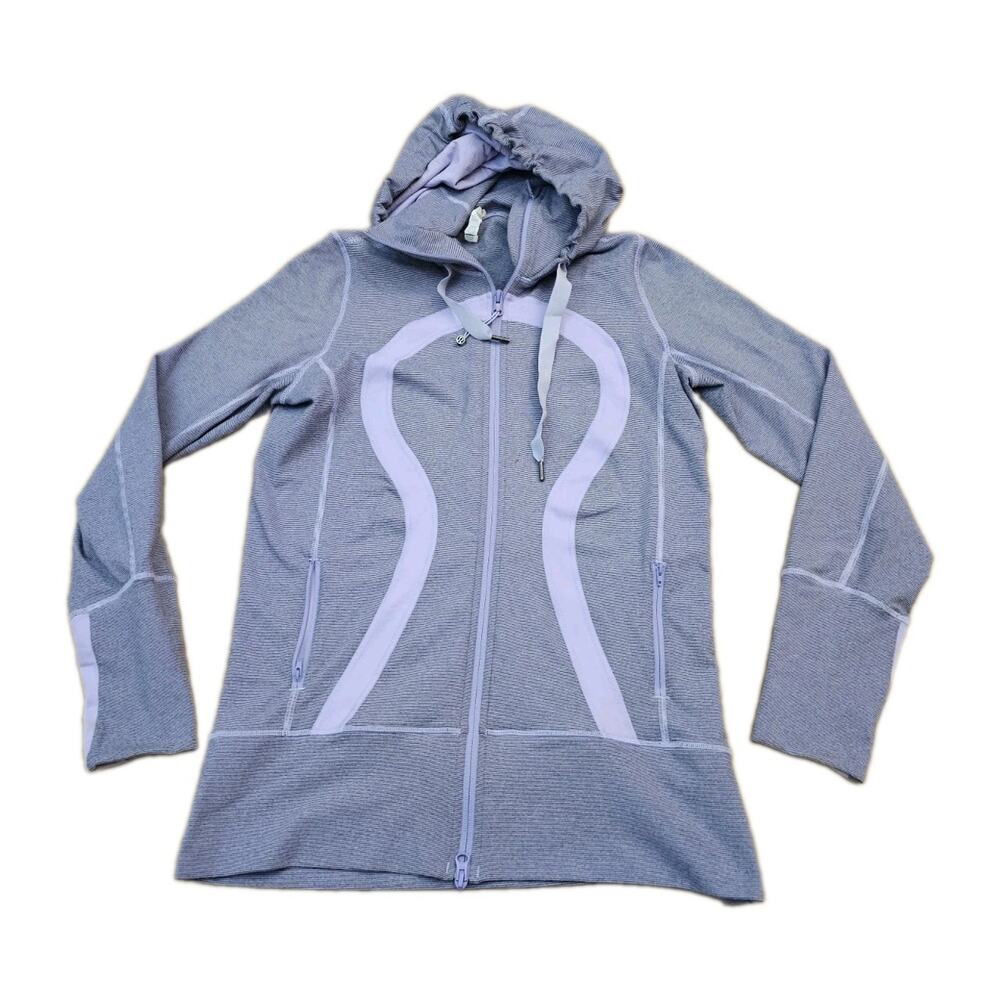 Lululemon Scuba Hoodie Full Zip Purple Striped Women’s Size 10 Athletic Jacket